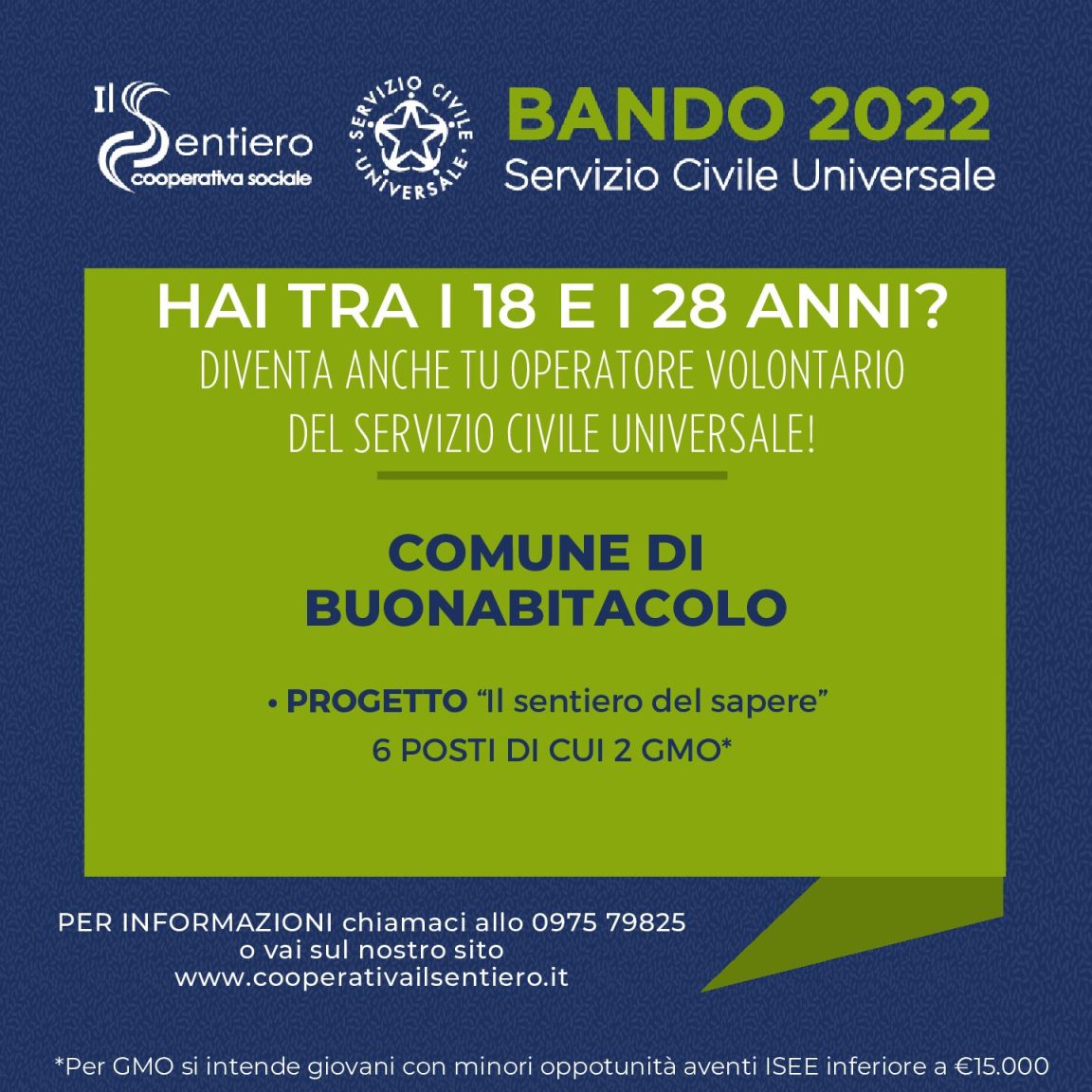 BANDO 2022 SERVIZIO CIVILE UNIVERSALE PROGETTO IL SENTIERO DEL