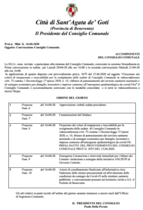 PRESIDENZA DEL CONSIGLIO COMUNALE - O. d. G. del 20/04/2020