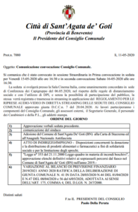  CONVOCAZIONE CONSIGLIO COMUNALE DEL 15/05/2020 