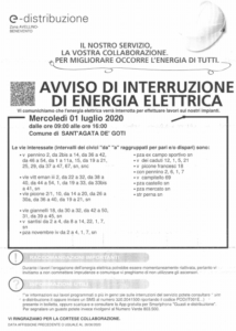 Interruzione energia elettrica per il 29/06/2020
