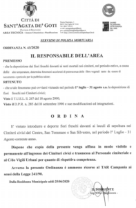 AVVISI ed ORDINANZE - Ordinanza n. 43 Divieto di introdurre fiori freschi all'interno dei Cimiteri