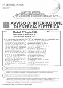 Interruzione energia elettrica per il 07/07/2020