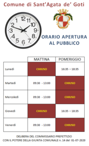 ORARIO DI APERTURA UFFICI COMUNALI