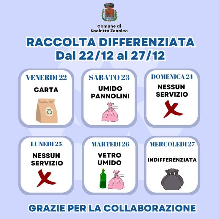 Nuovo Calendario Di Raccolta Differenziata Solo Per I Giorni Dal 22 ...