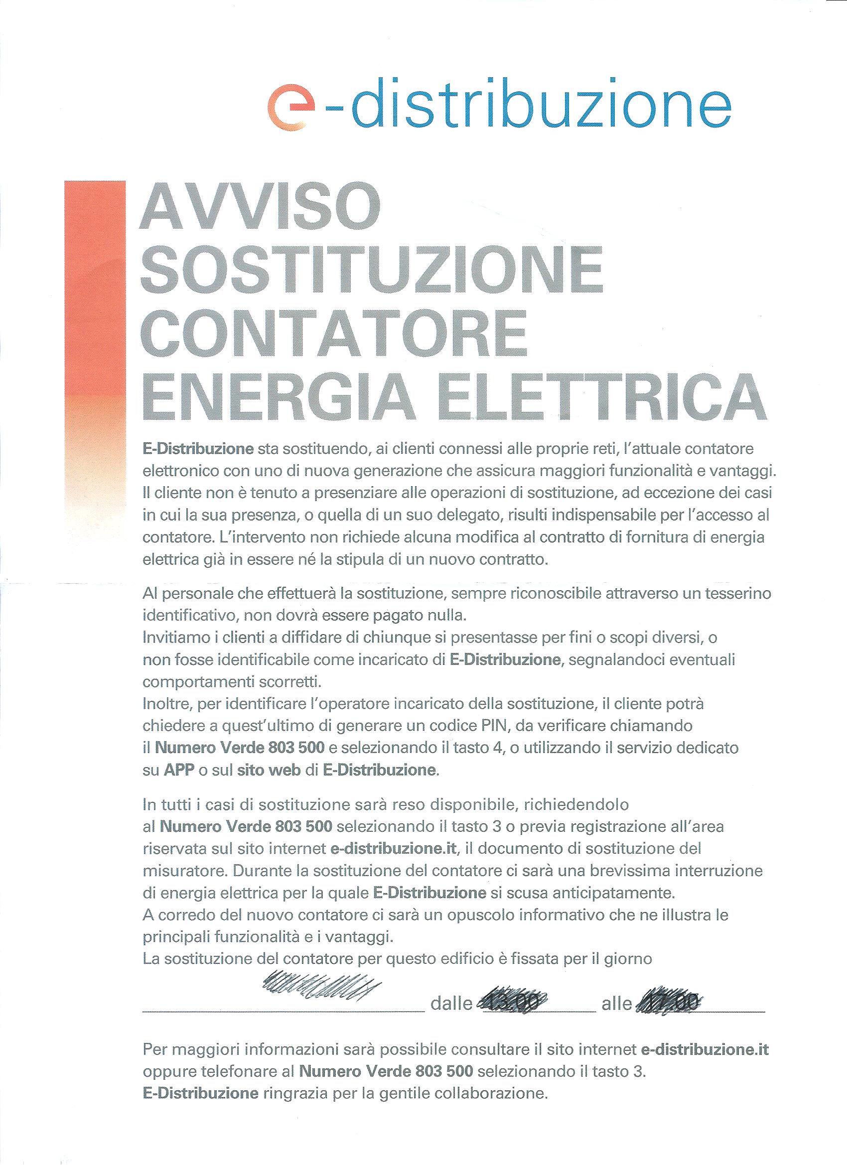 AVVISO SOSTITUZIONE CONTATORE ENERGIA ELETTRICA - Visco